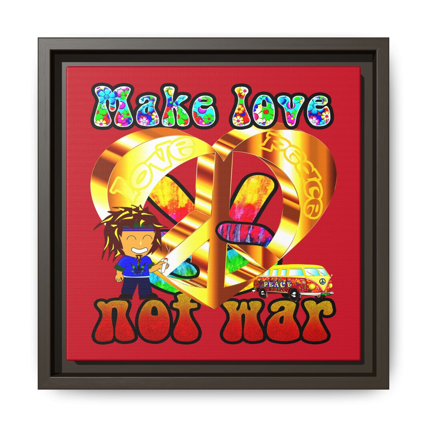 love peace - framed canvas art (dark red)