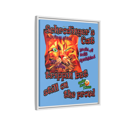 schrodinger's cat - framed canvas art (light blue)