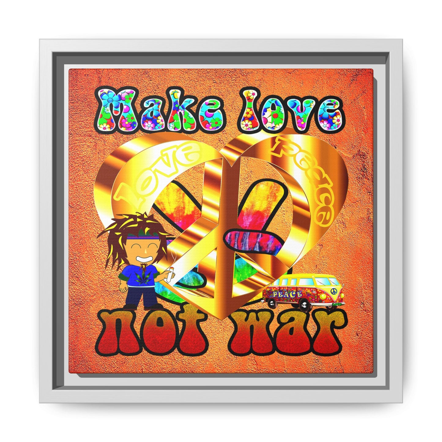 love peace - framed canvas art (burnt orange)