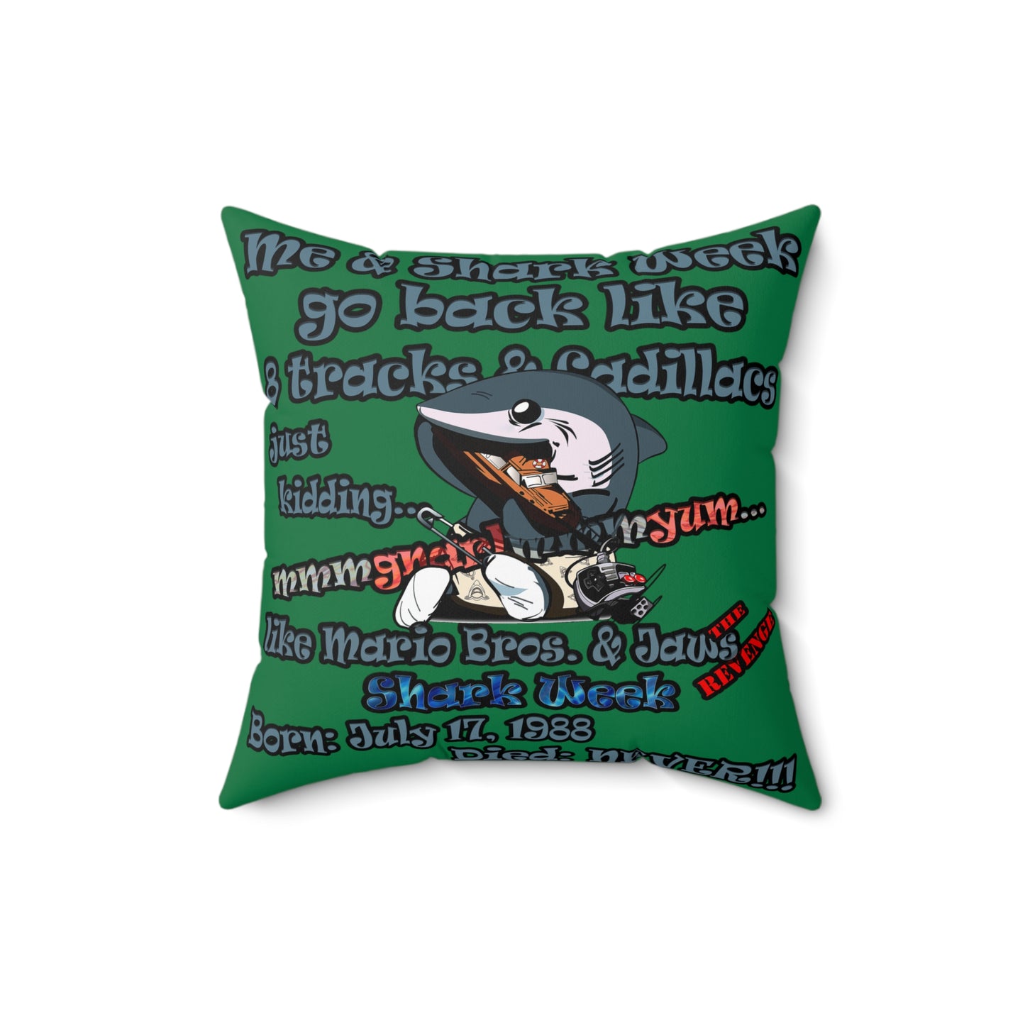 shark week - Spun Polyester Square Pillow - (dark green)