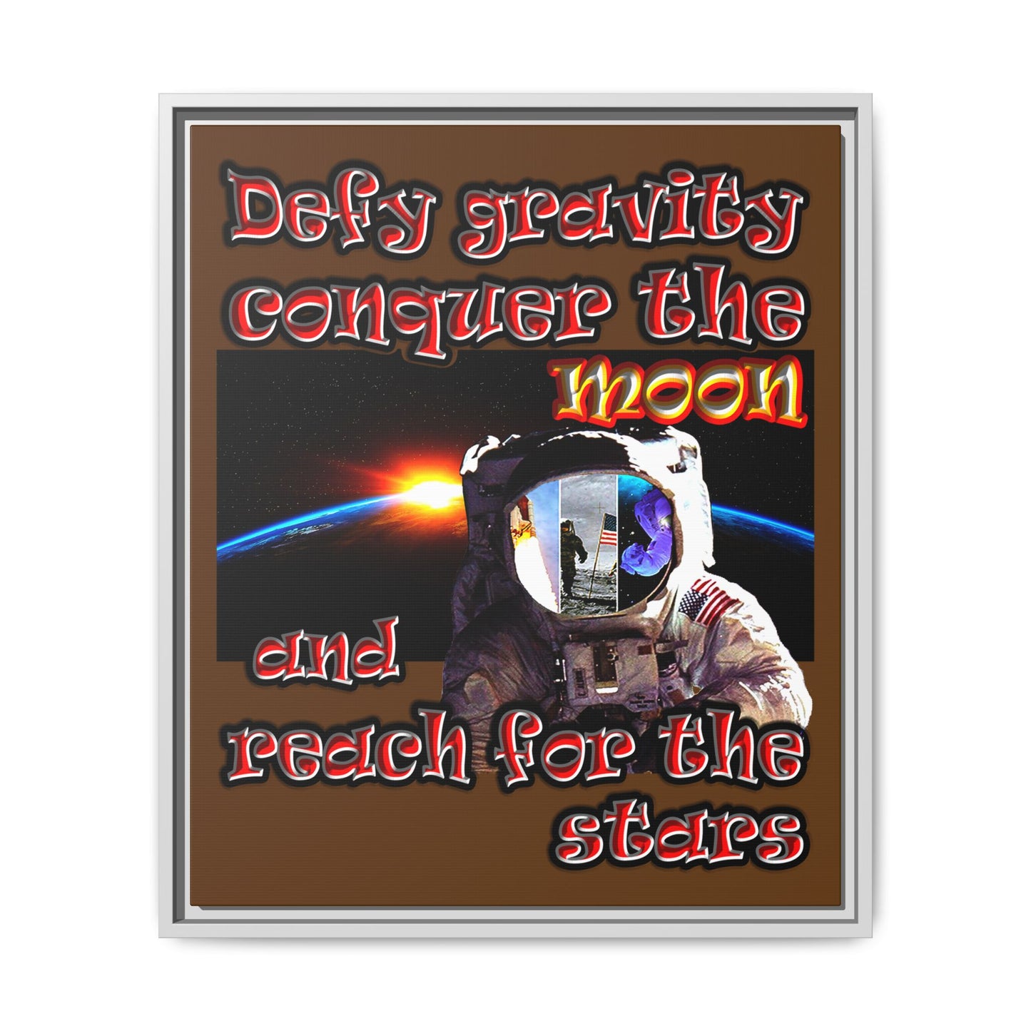 defy conquer reach - framed canvas art (brown)