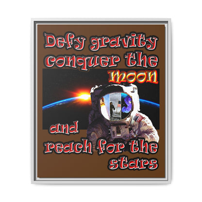 defy conquer reach - framed canvas art (brown)