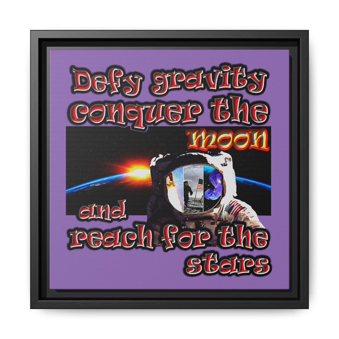 defy conquer reach - framed canvas art (light purple)
