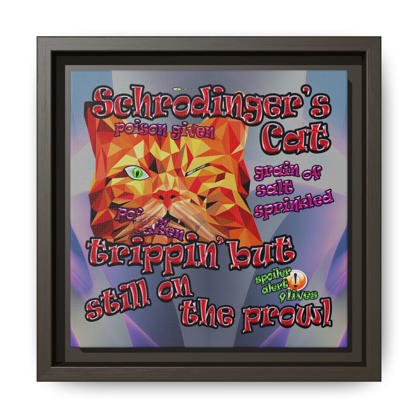schrodinger's cat - framed canvas art (grey-pink wave)