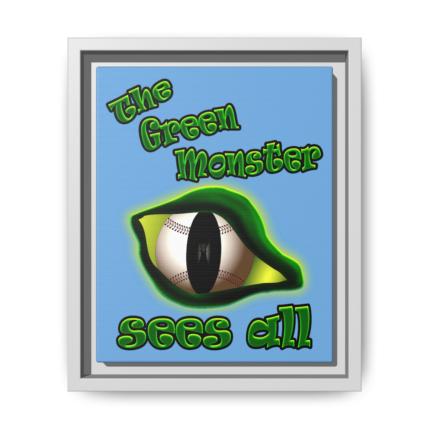 green monster - framed canvas art (light blue)