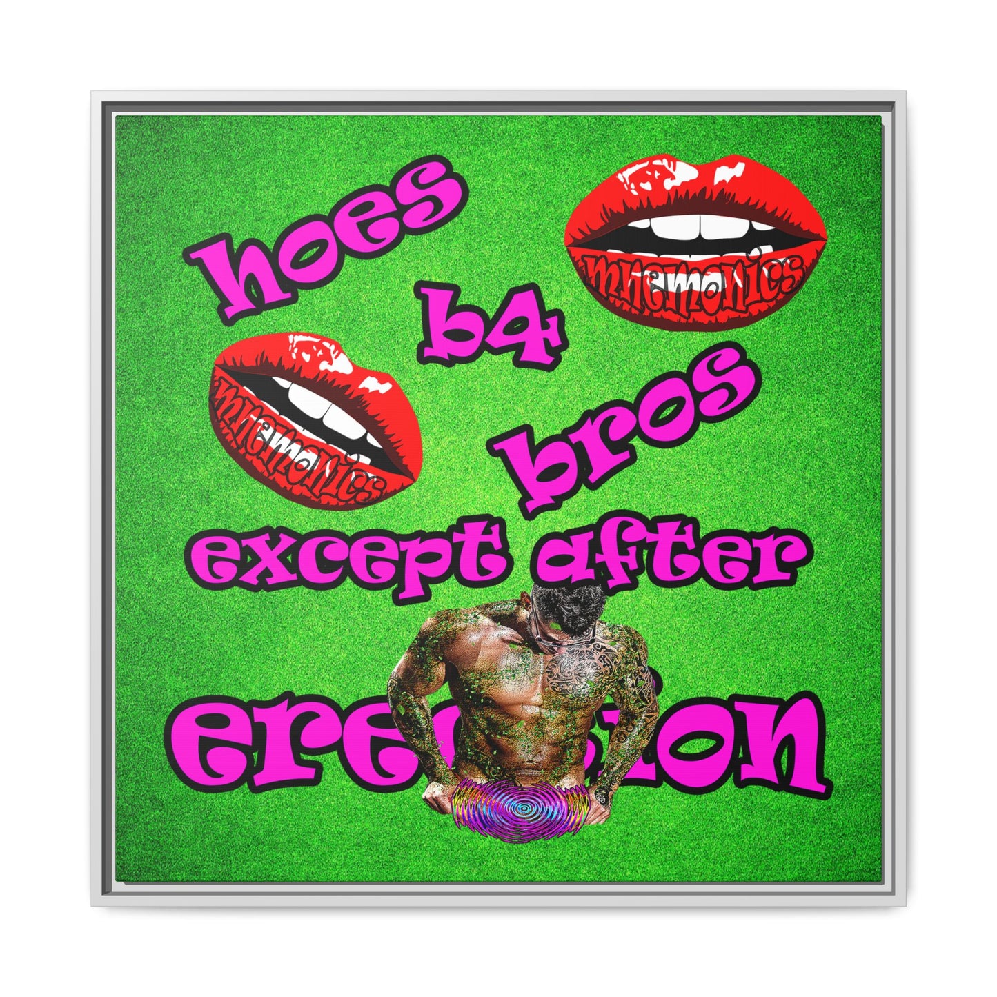 hoes b4 bros - framed canvas art (green turf)