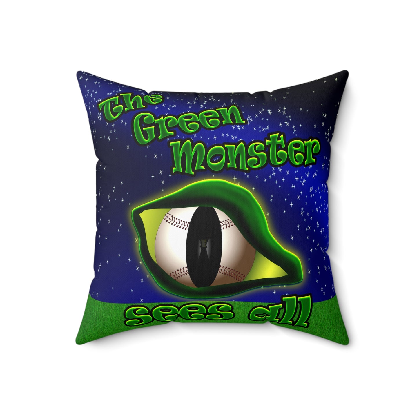 green monster - Spun Polyester Square Pillow - (light blue-pink wave)