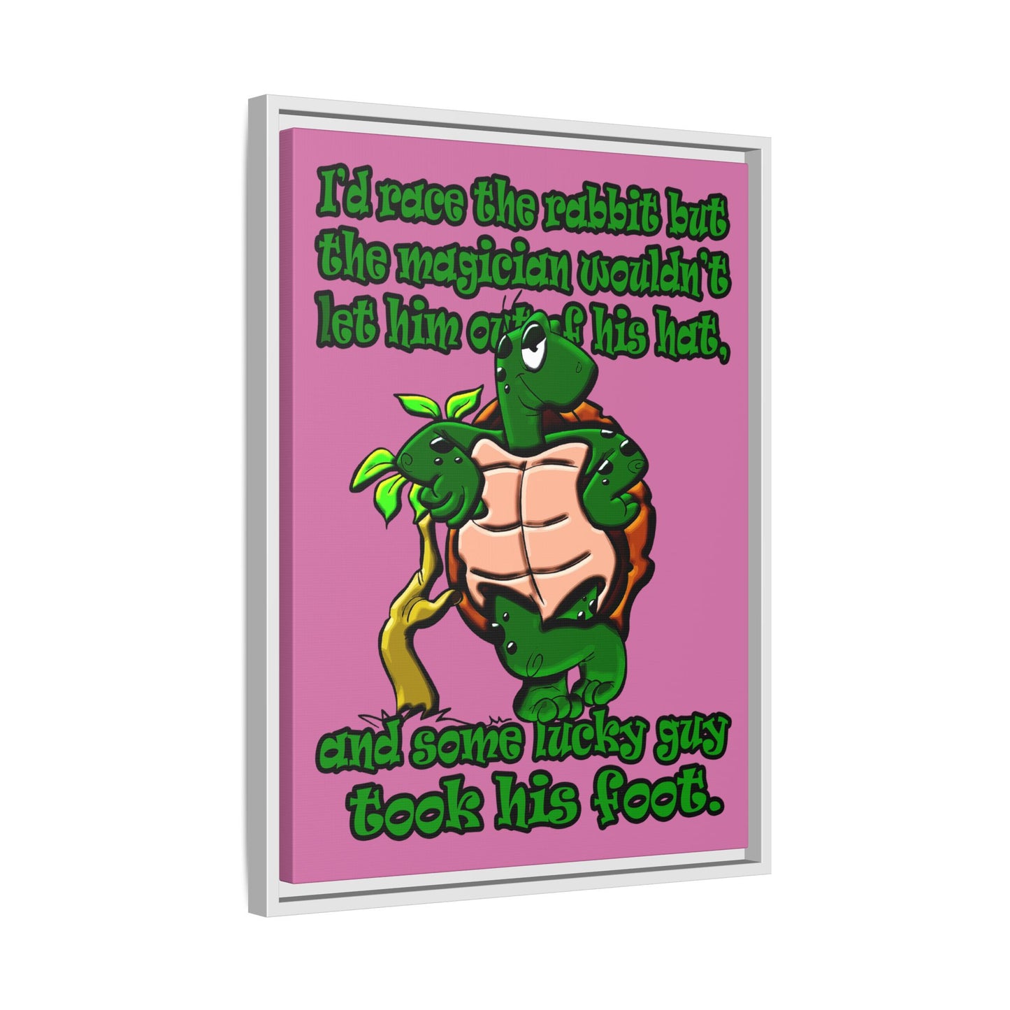 turtle race - framed canvas art (light pink)