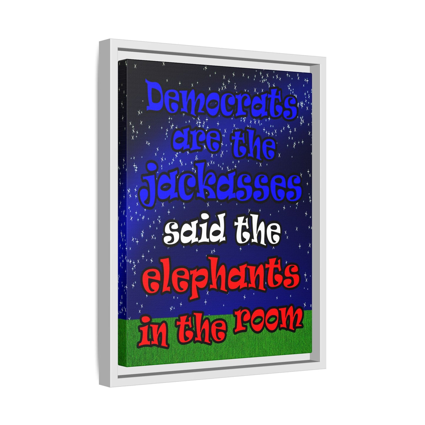 donkeys and elephants - framed canvas art ('snoops' background)
