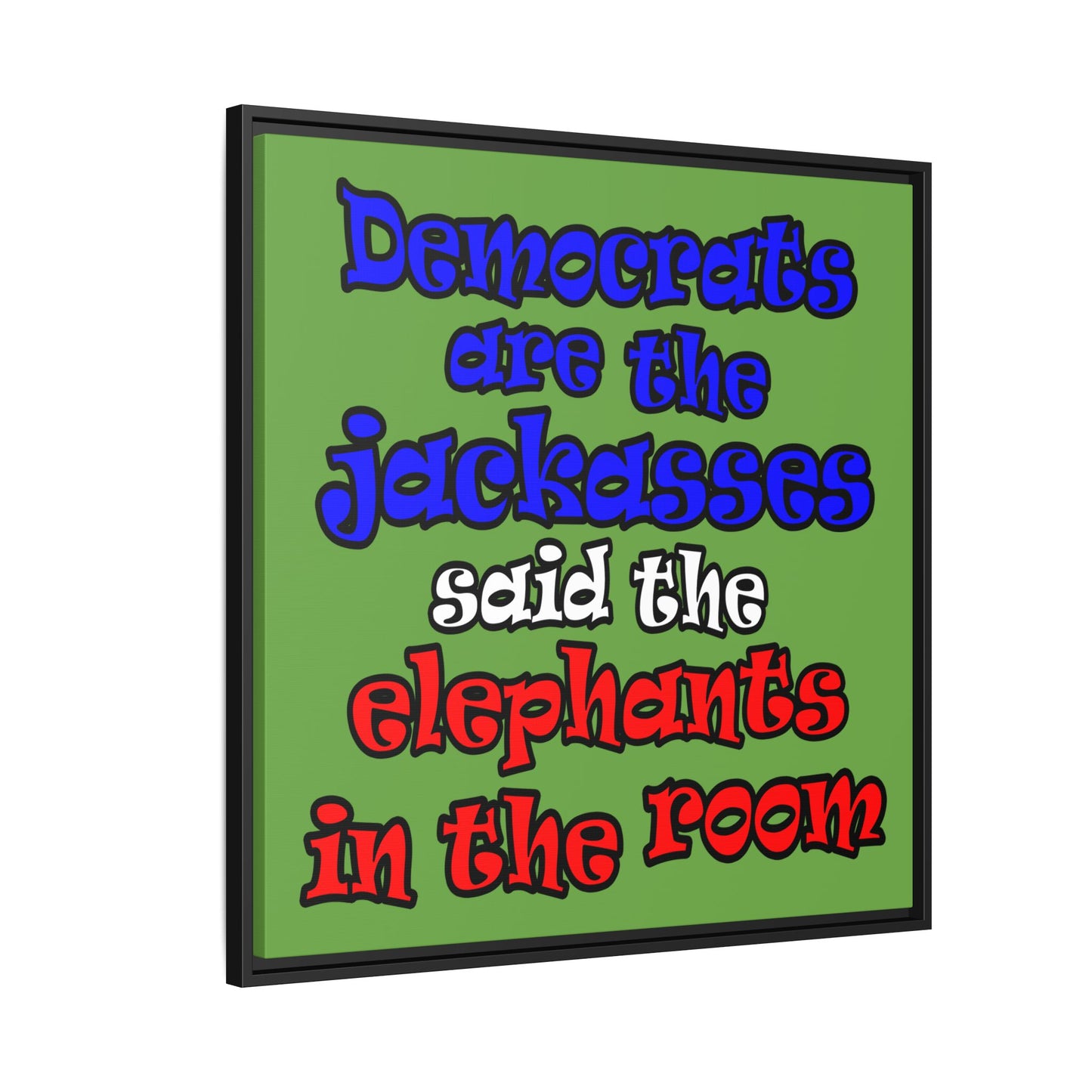 donkeys and elephants - framed canvas art (green)