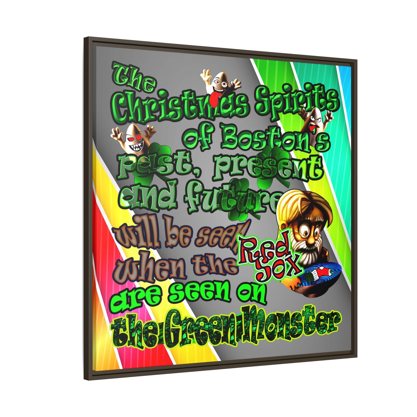 christmas spirits of boston - framed canvas art (rainbow split)