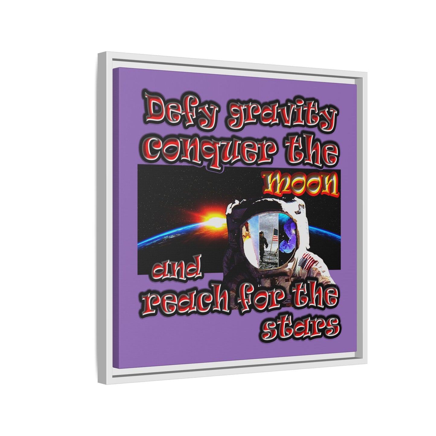 defy conquer reach - framed canvas art (light purple)