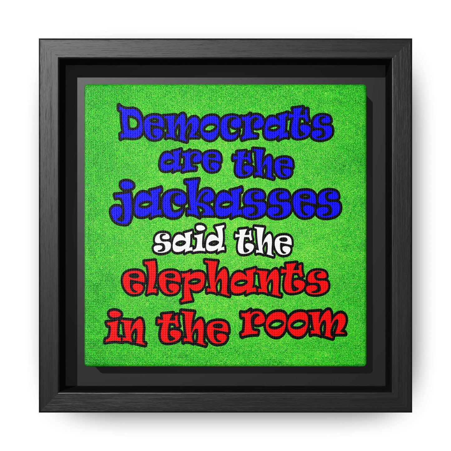 donkeys and elephants - framed canvas art (green turf)