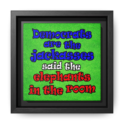 donkeys and elephants - framed canvas art (green turf)