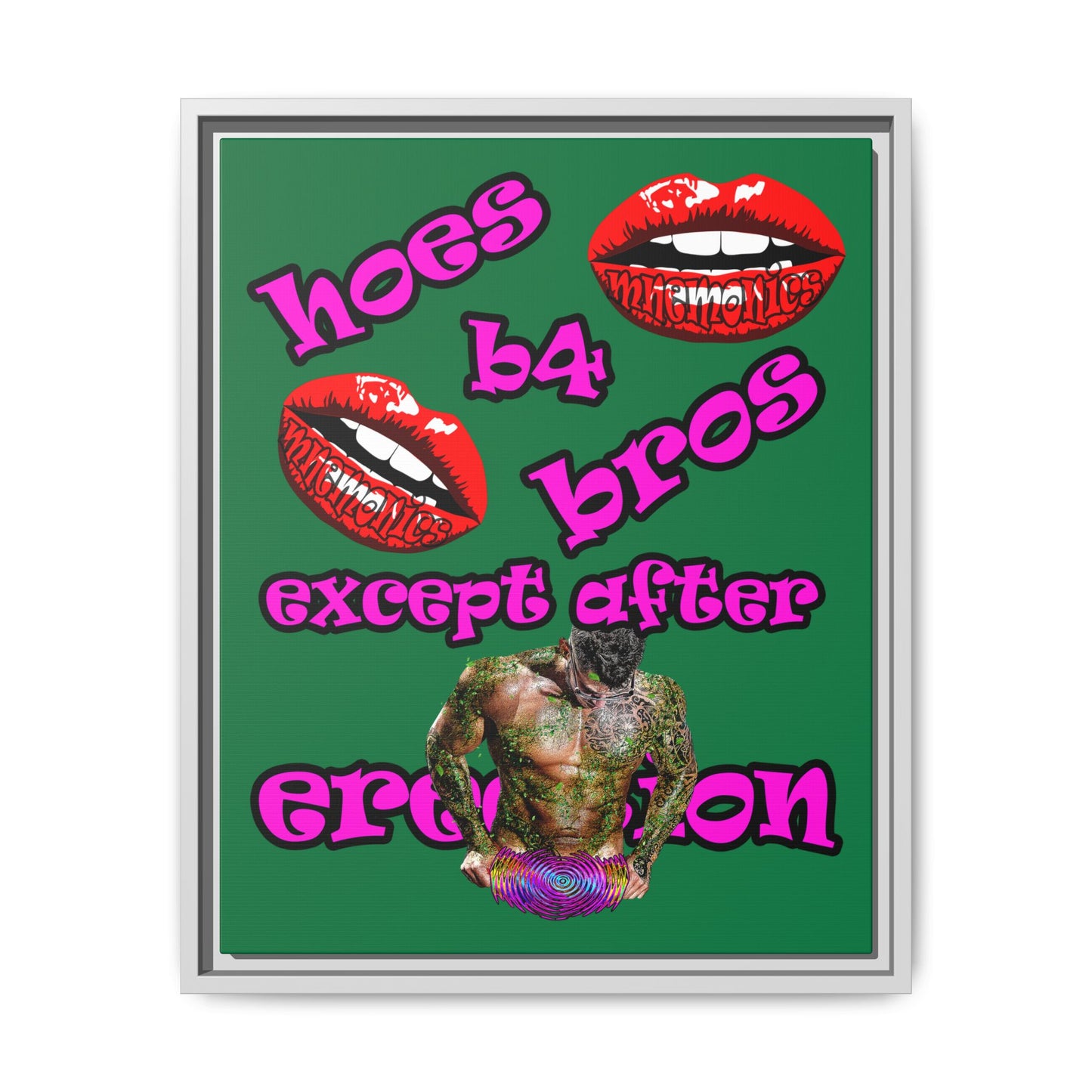 hoes b4 bros - framed canvas art (dark green)