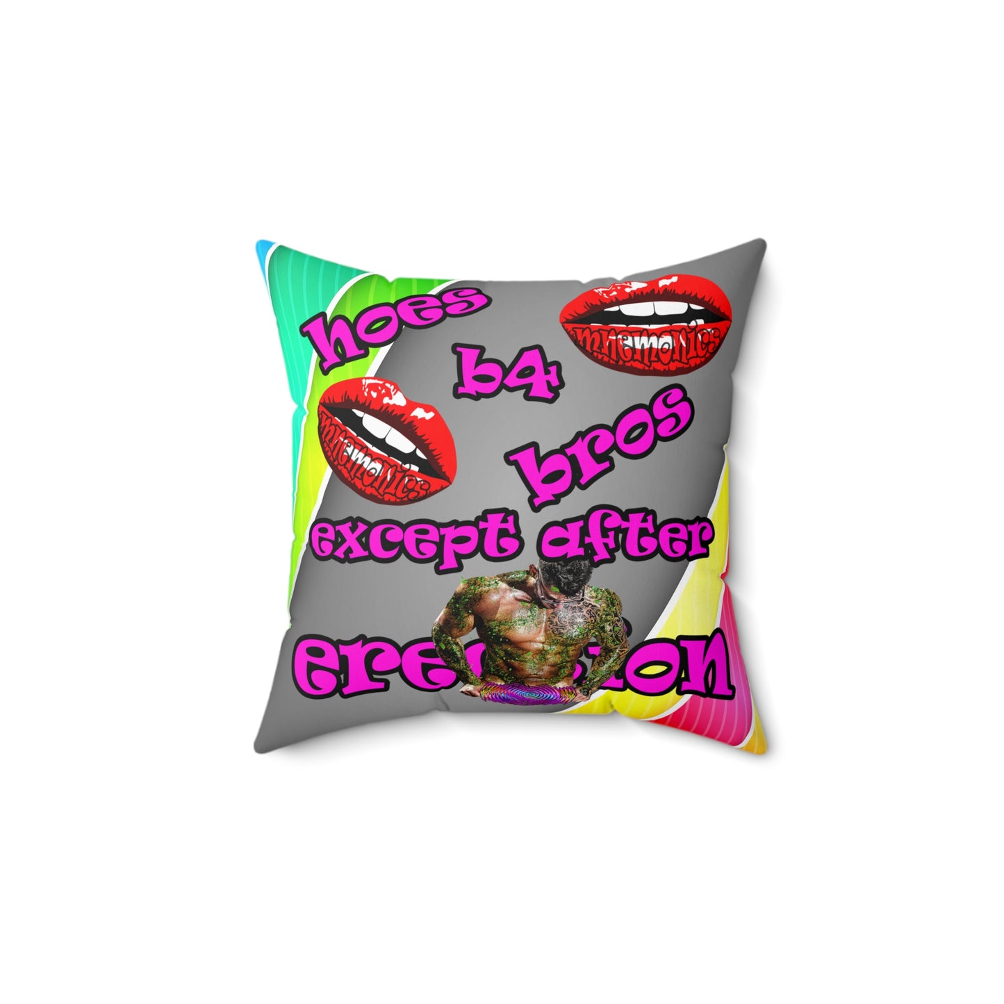 hoes b4 bros - Spun Polyester Square Pillow - (rainbow split)