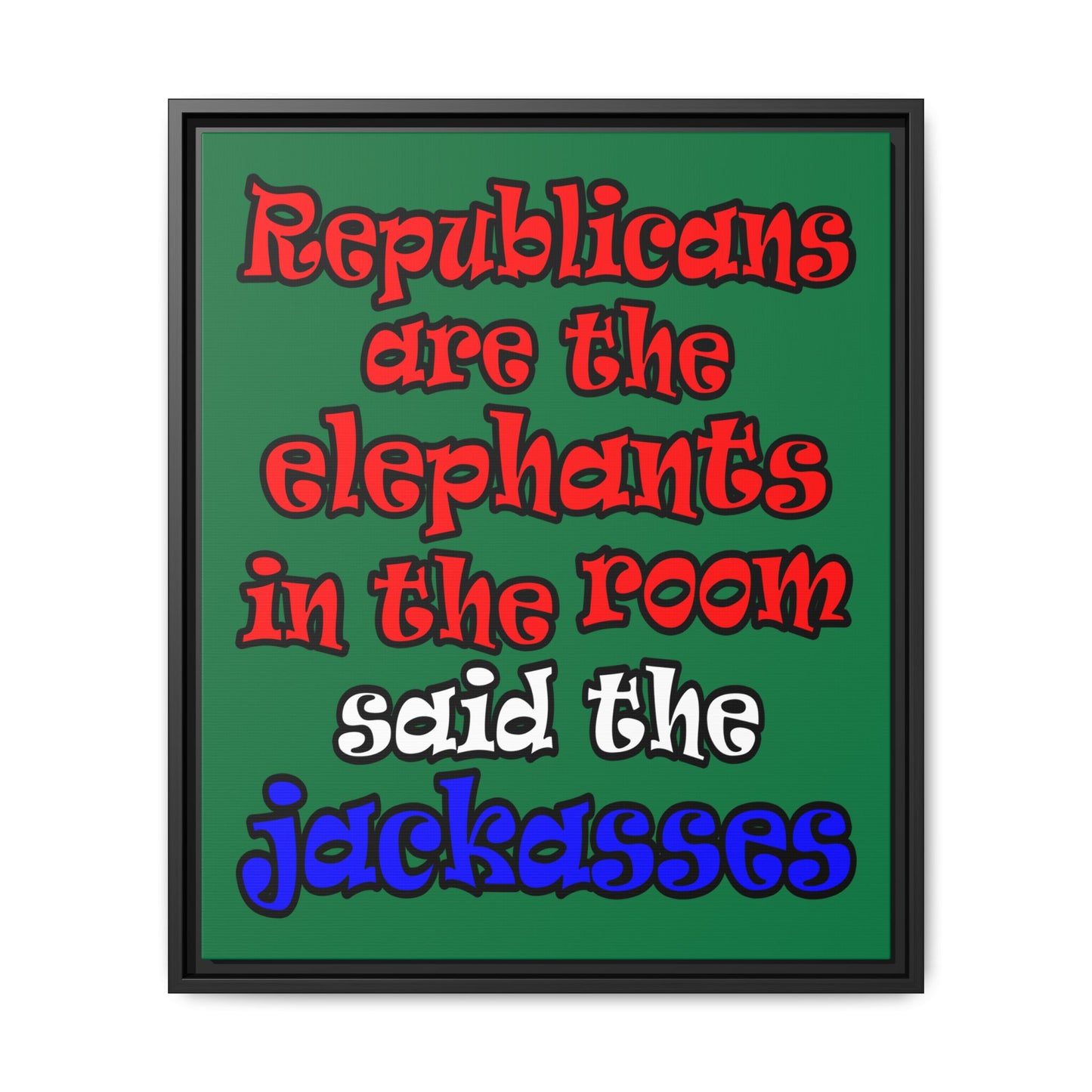 donkeys and elephants - framed canvas art (dark green)