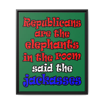 donkeys and elephants - framed canvas art (dark green)