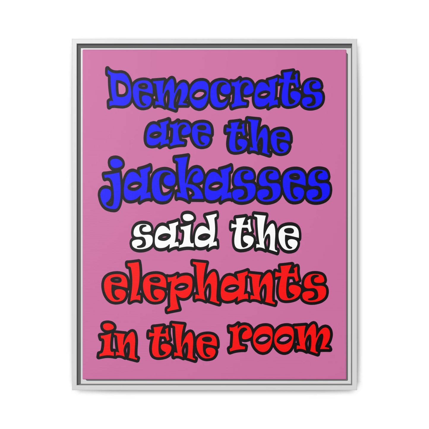 donkeys and elephants - framed canvas art (light pink)