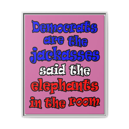 donkeys and elephants - framed canvas art (light pink)
