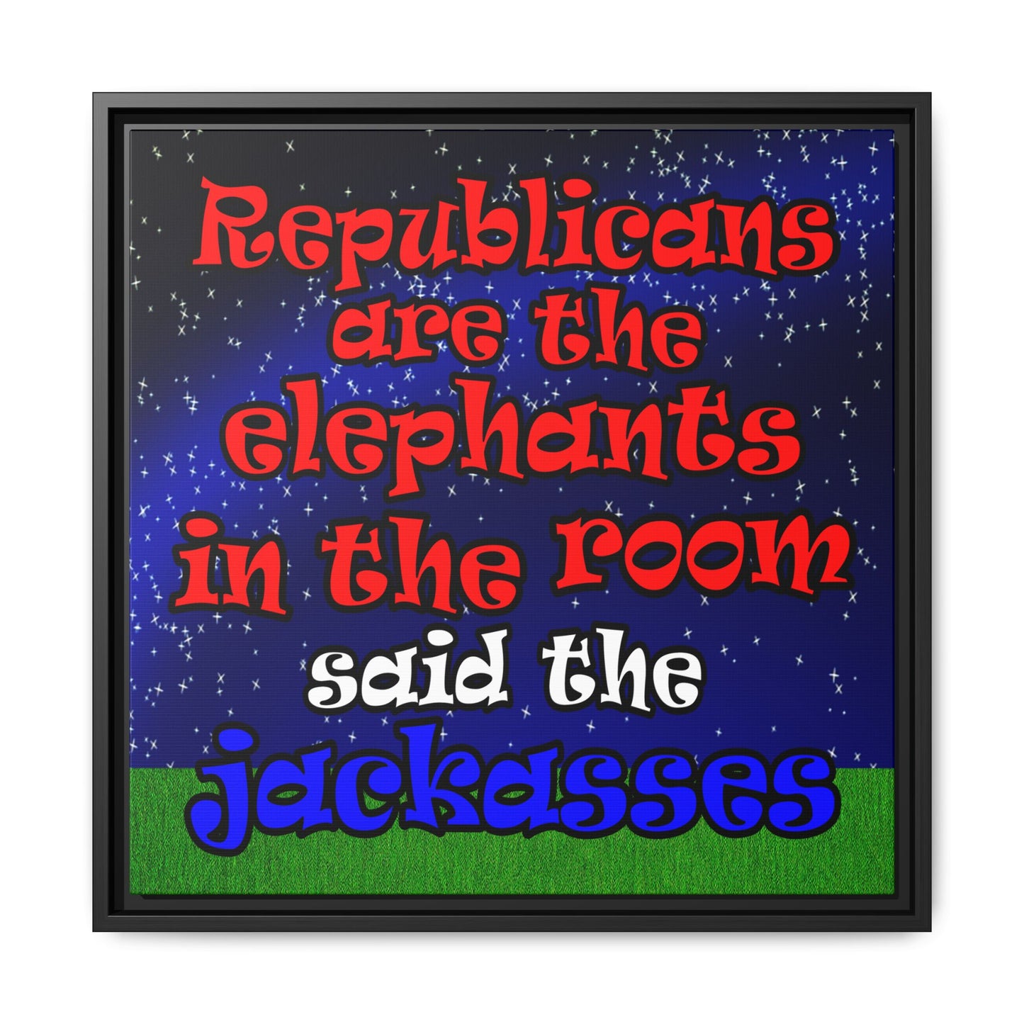 donkeys and elephants - framed canvas art ('snoops' background)