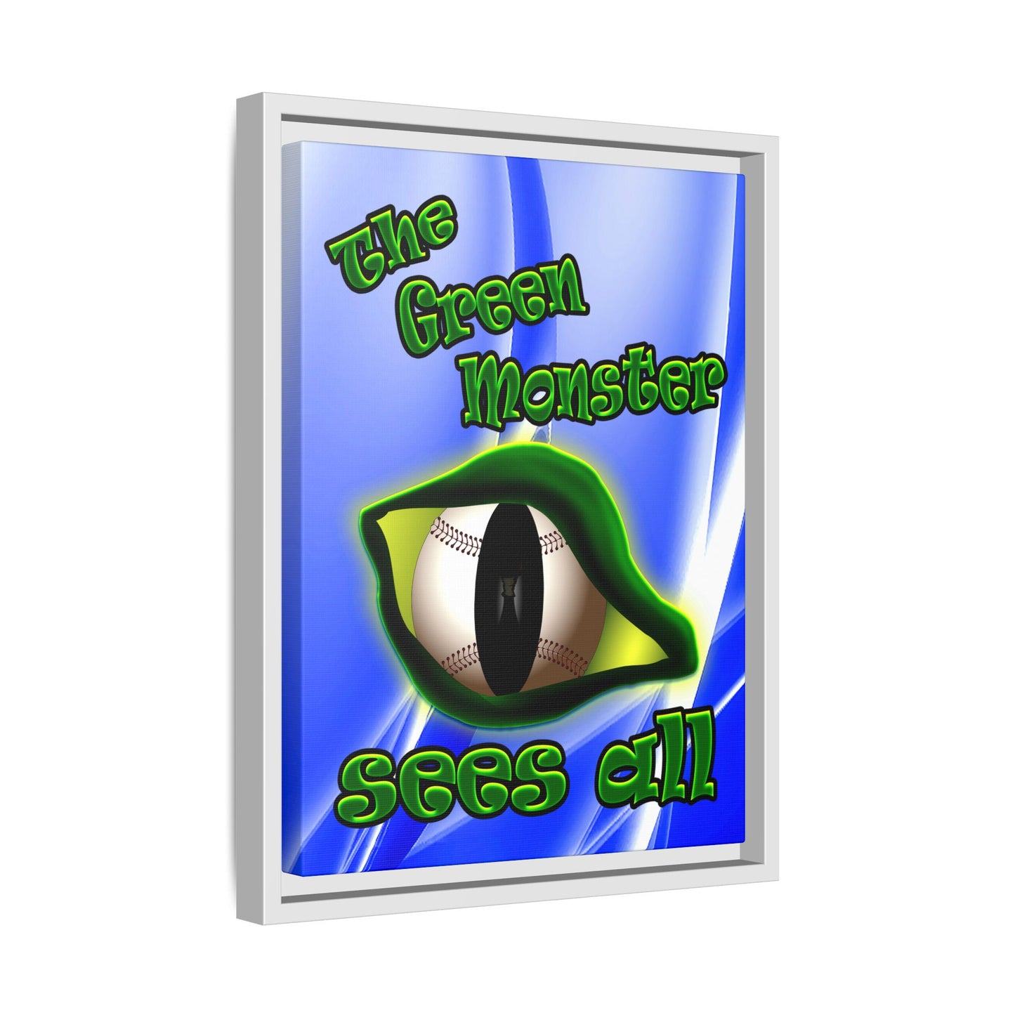 green monster - framed canvas art (blue-white wave)