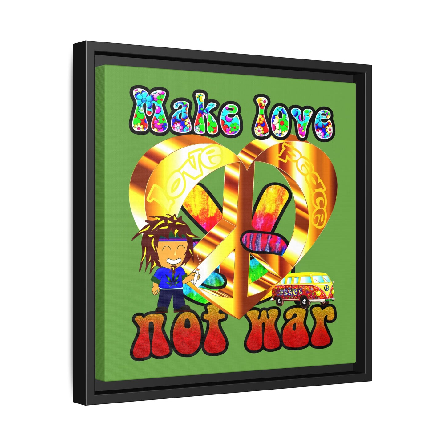 love peace - framed canvas art (green)