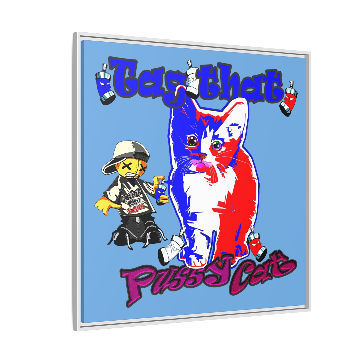 tag that - framed canvas art (light blue)