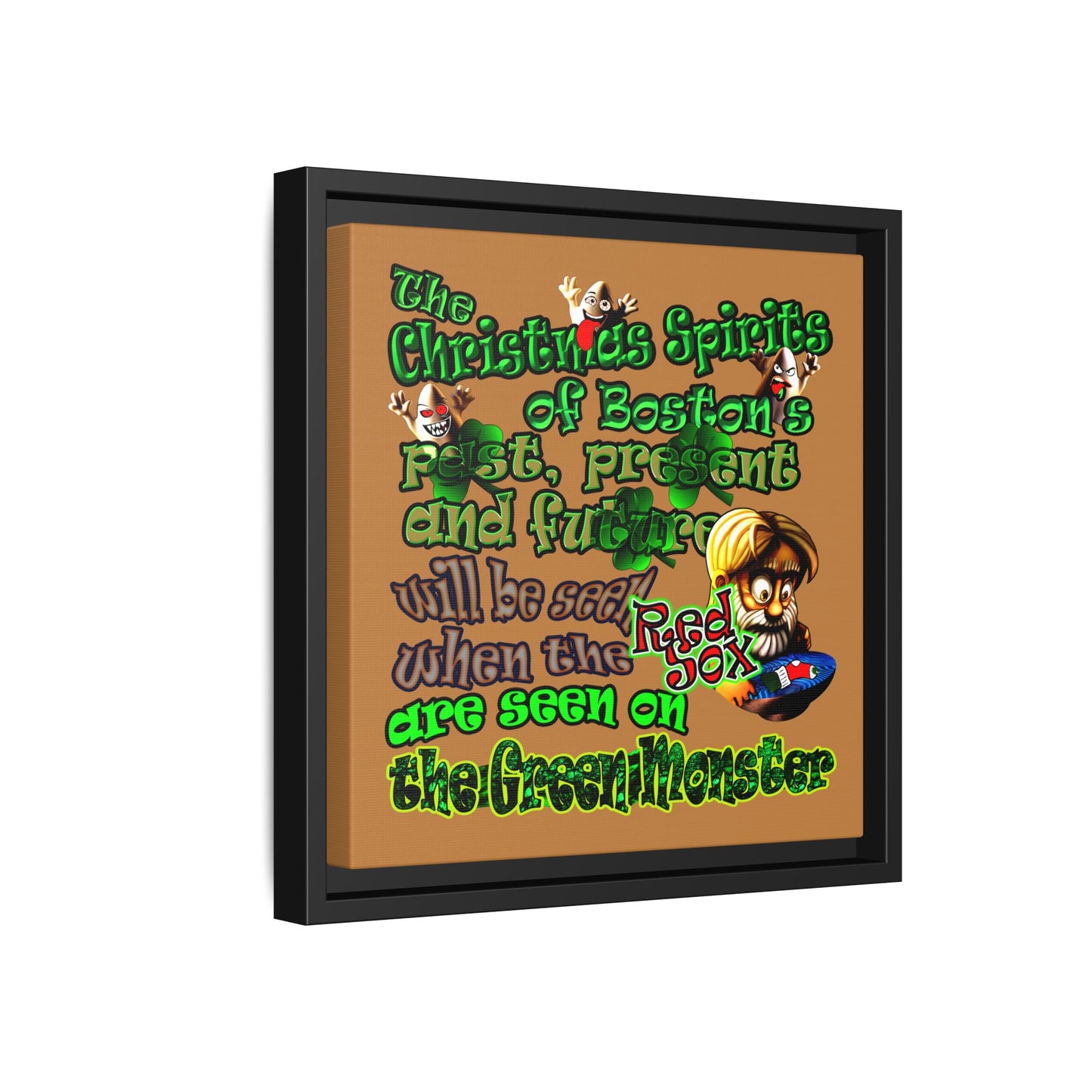 christmas spirits of boston - framed canvas art (light brown)