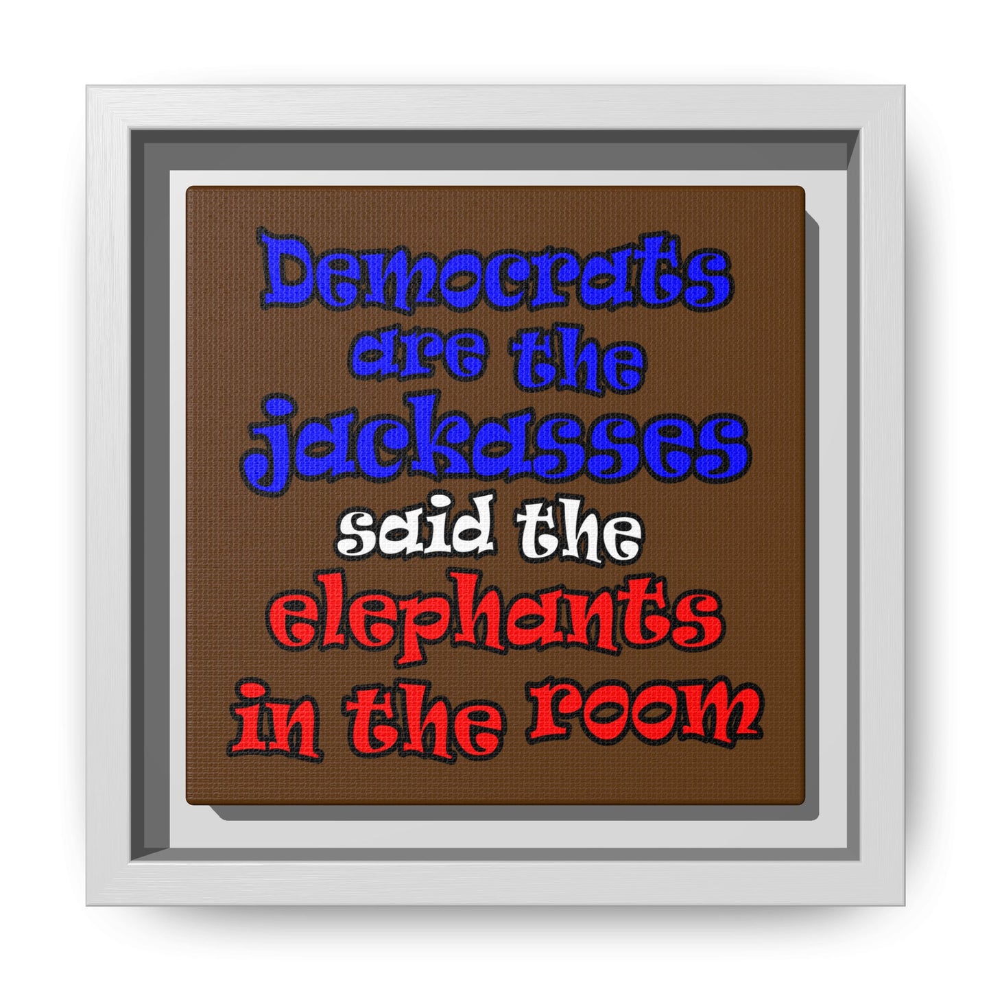 donkeys and elephants - framed canvas art (brown)