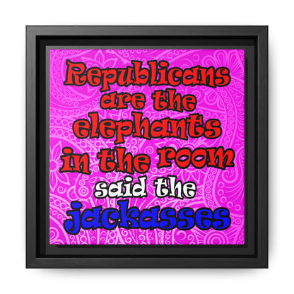 donkeys and elephants - framed canvas art (pink swirl)