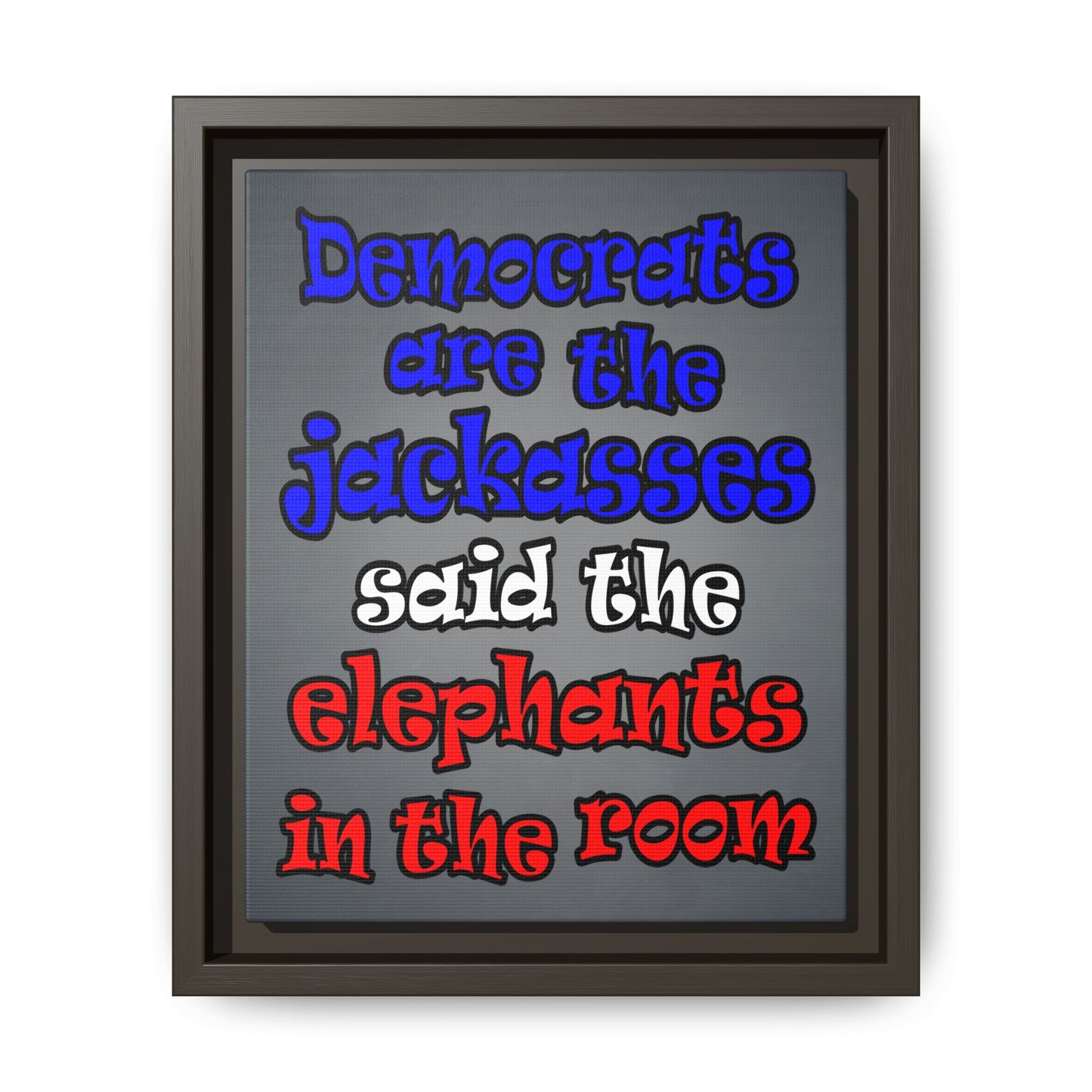 donkeys and elephants - framed canvas art (grey-light grey)