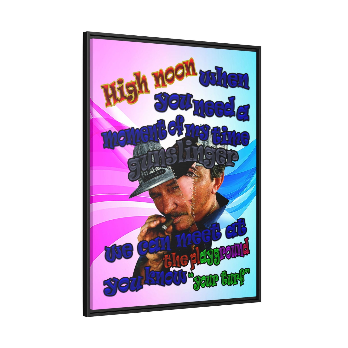 high noon - framed canvas art (light blue-pink wave)