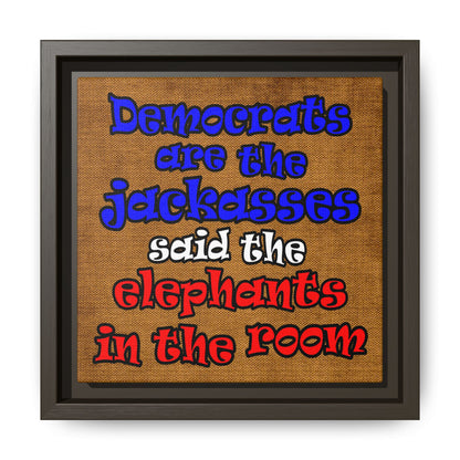 donkeys and elephants - framed canvas art (brown papyrus)