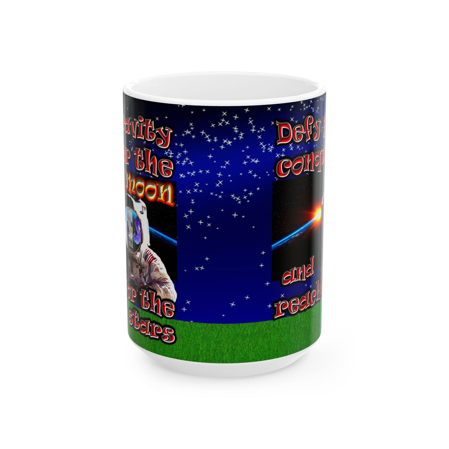 defy conquer reach - White Mug ('snoops' background)