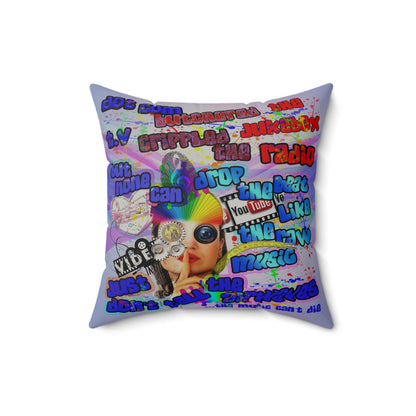 drop the beat - Faux Suede Square Pillow - (light blue-pink wave)