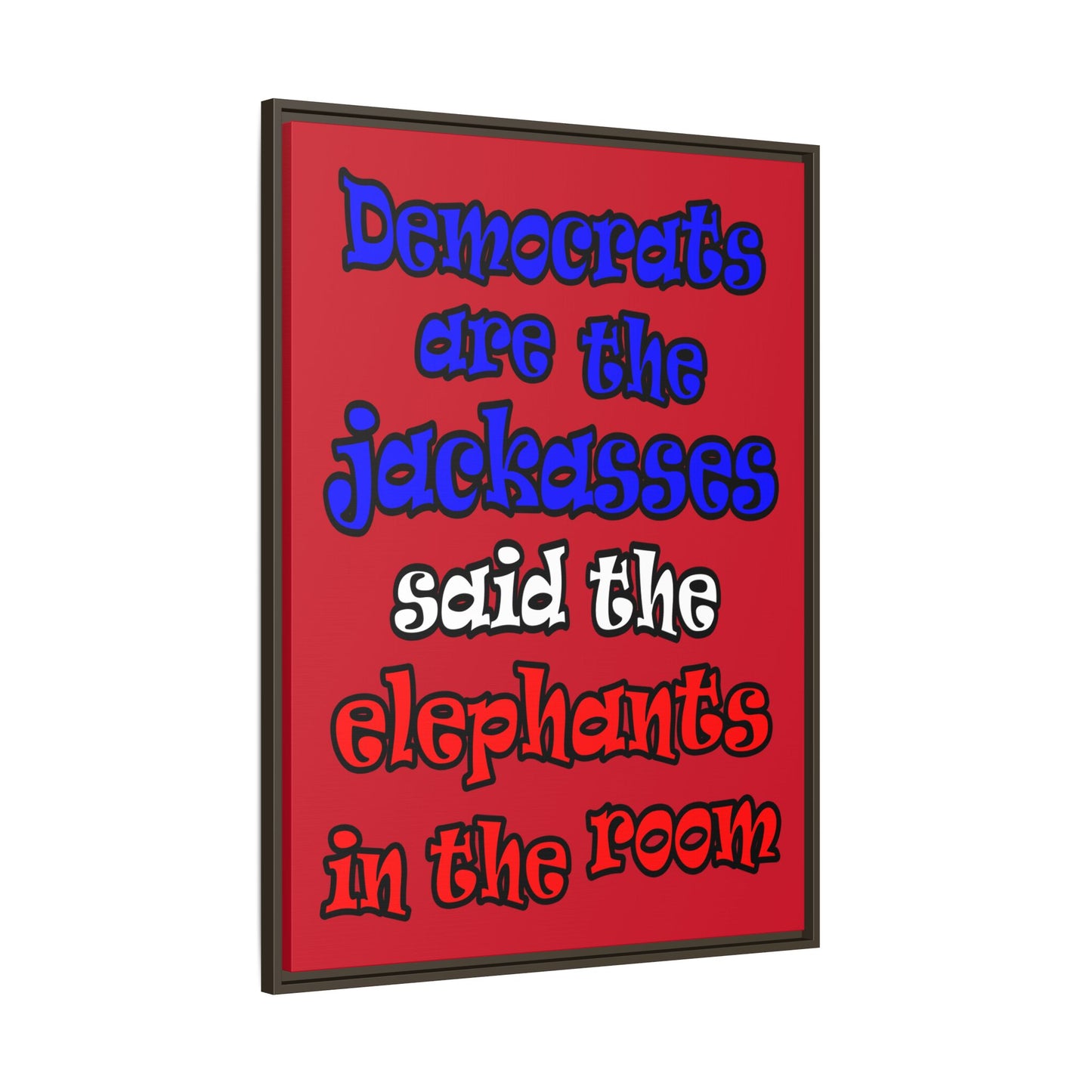 donkeys and elephants - framed canvas art (dark red)