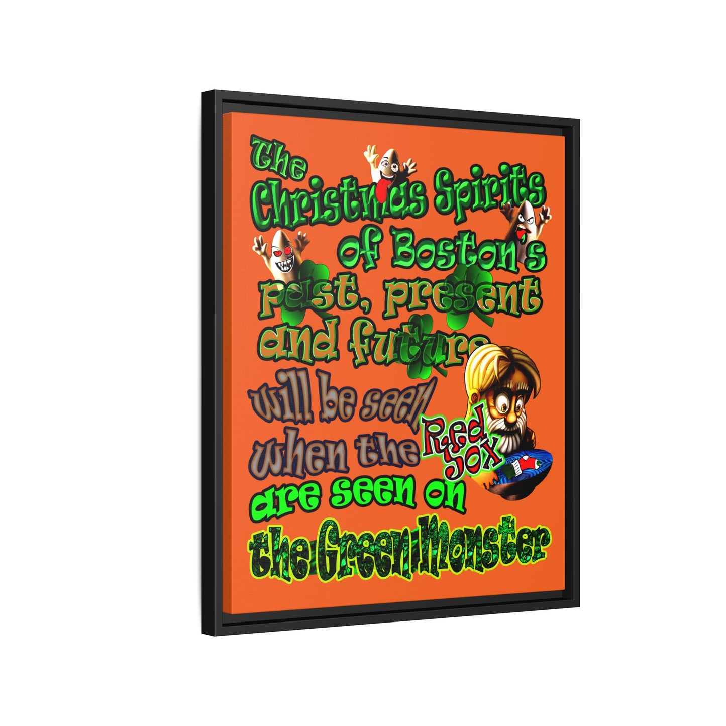 christmas spirits of boston - framed canvas art (orange)