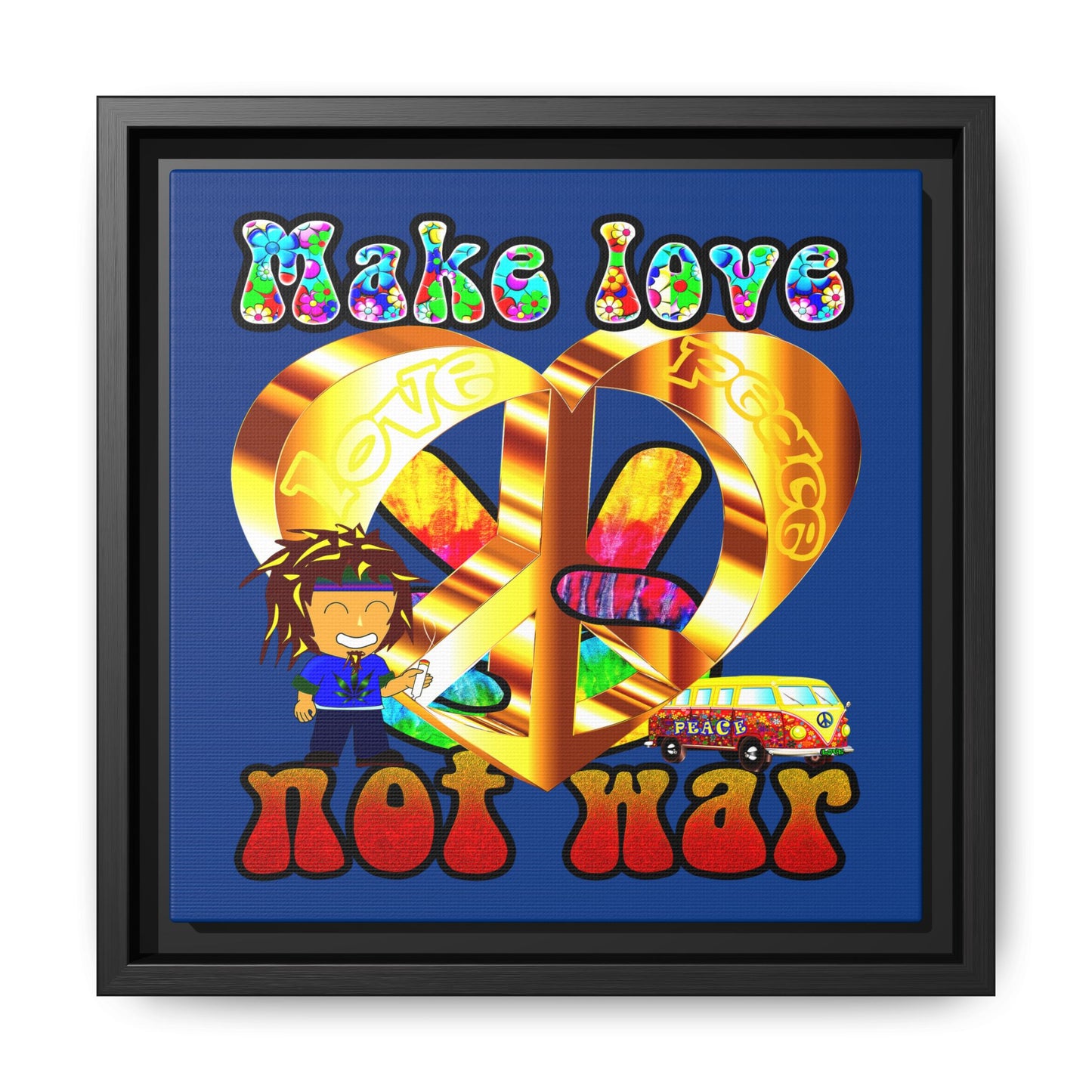 love peace - framed canvas art (dark blue)