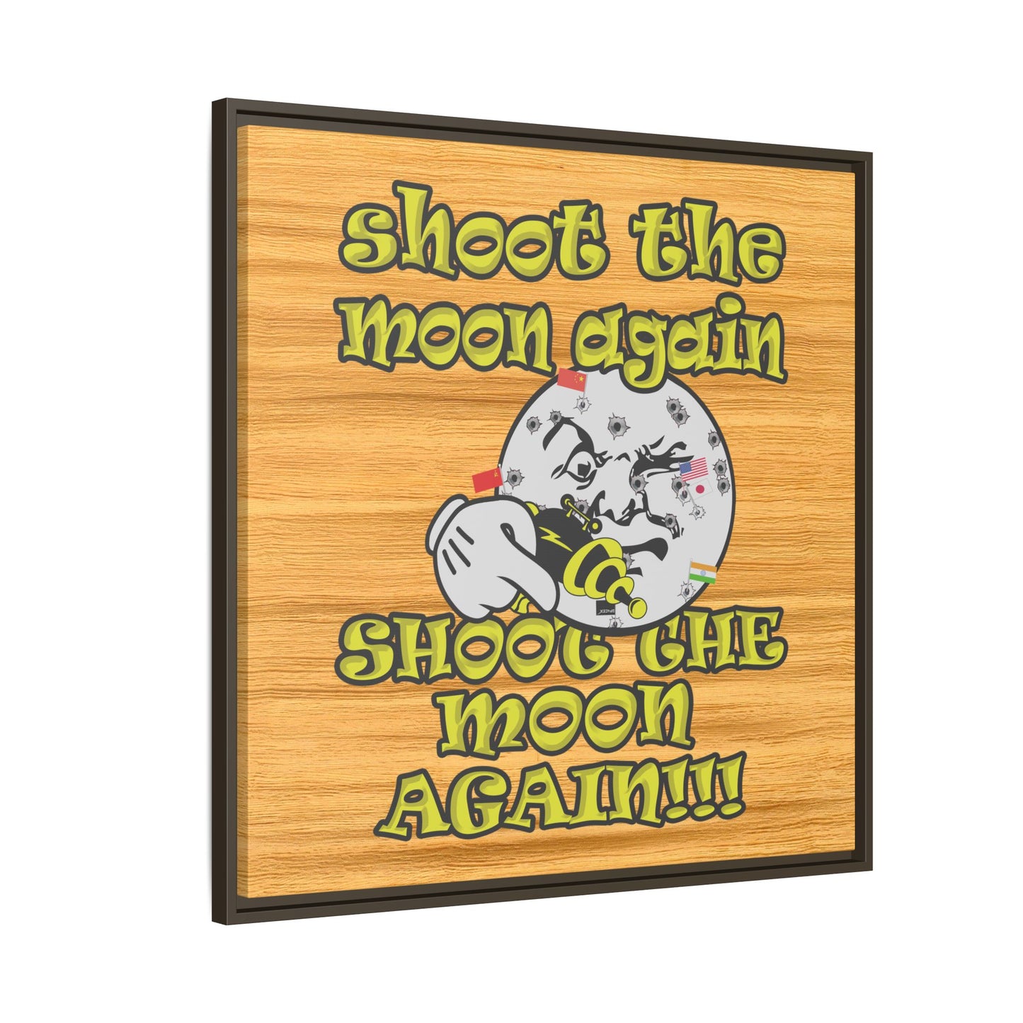 shoot the moon again - framed canvas art (butterscotch wood finish)