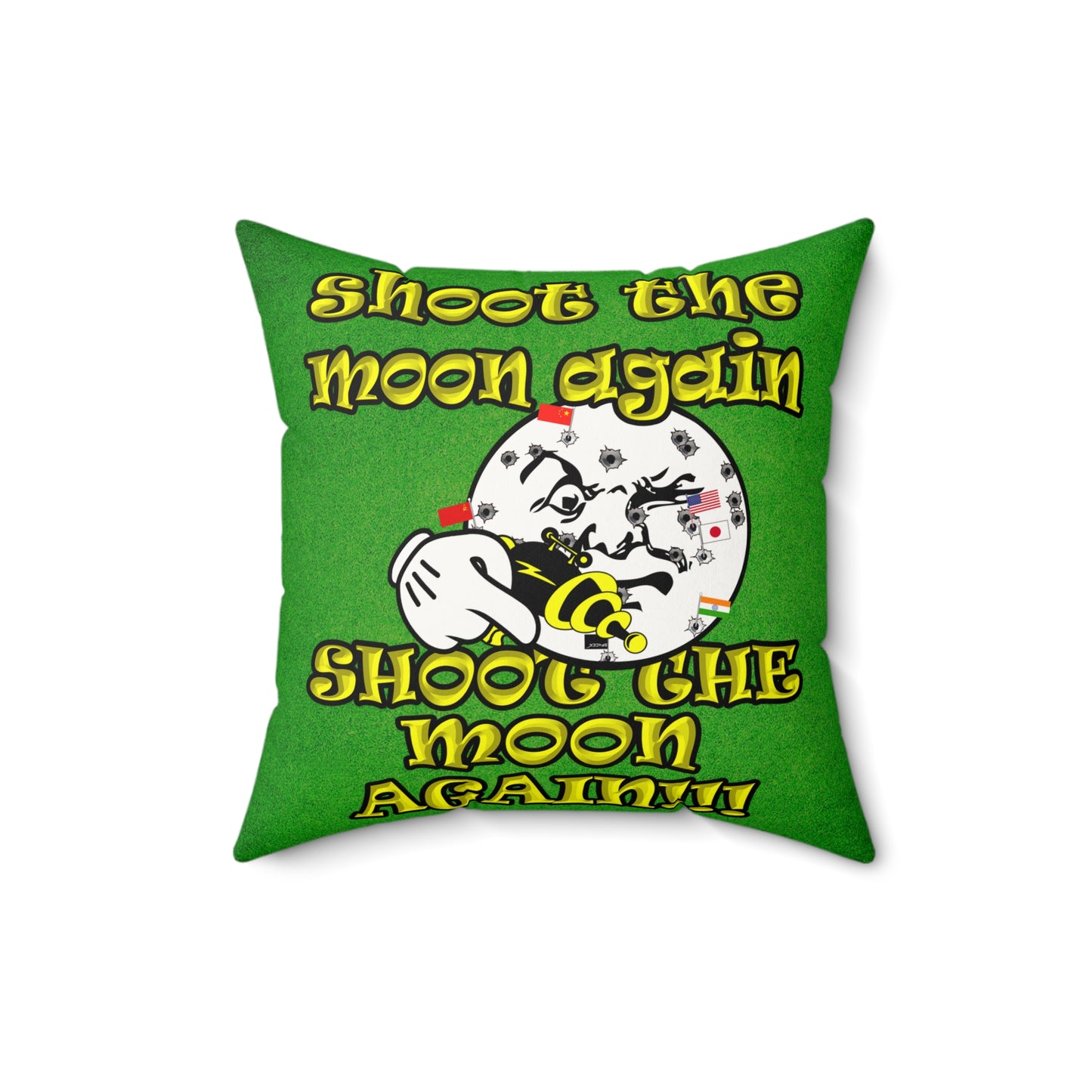 shoot the moon again - Faux Suede Square Pillow - (green turf)