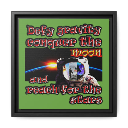 defy conquer reach - framed canvas art (green)