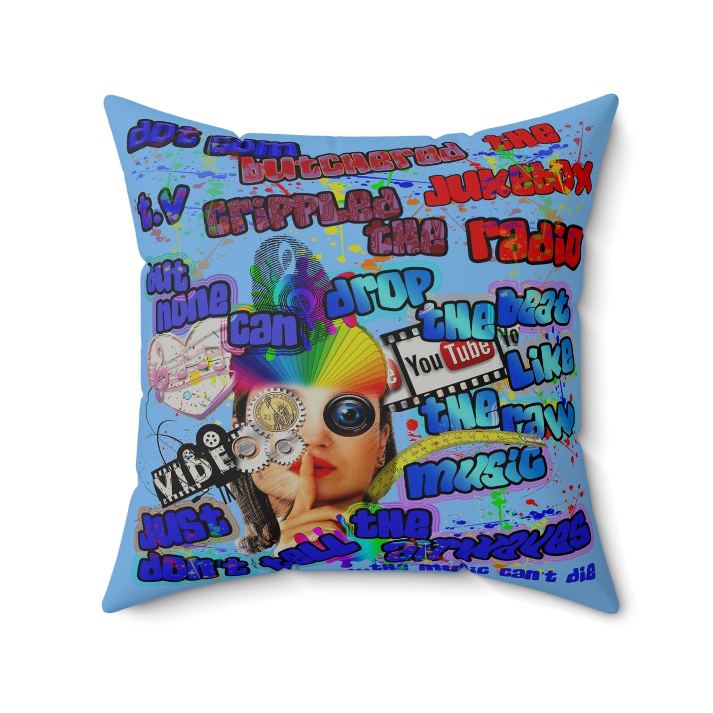 drop the beat - Faux Suede Square Pillow - (light blue)