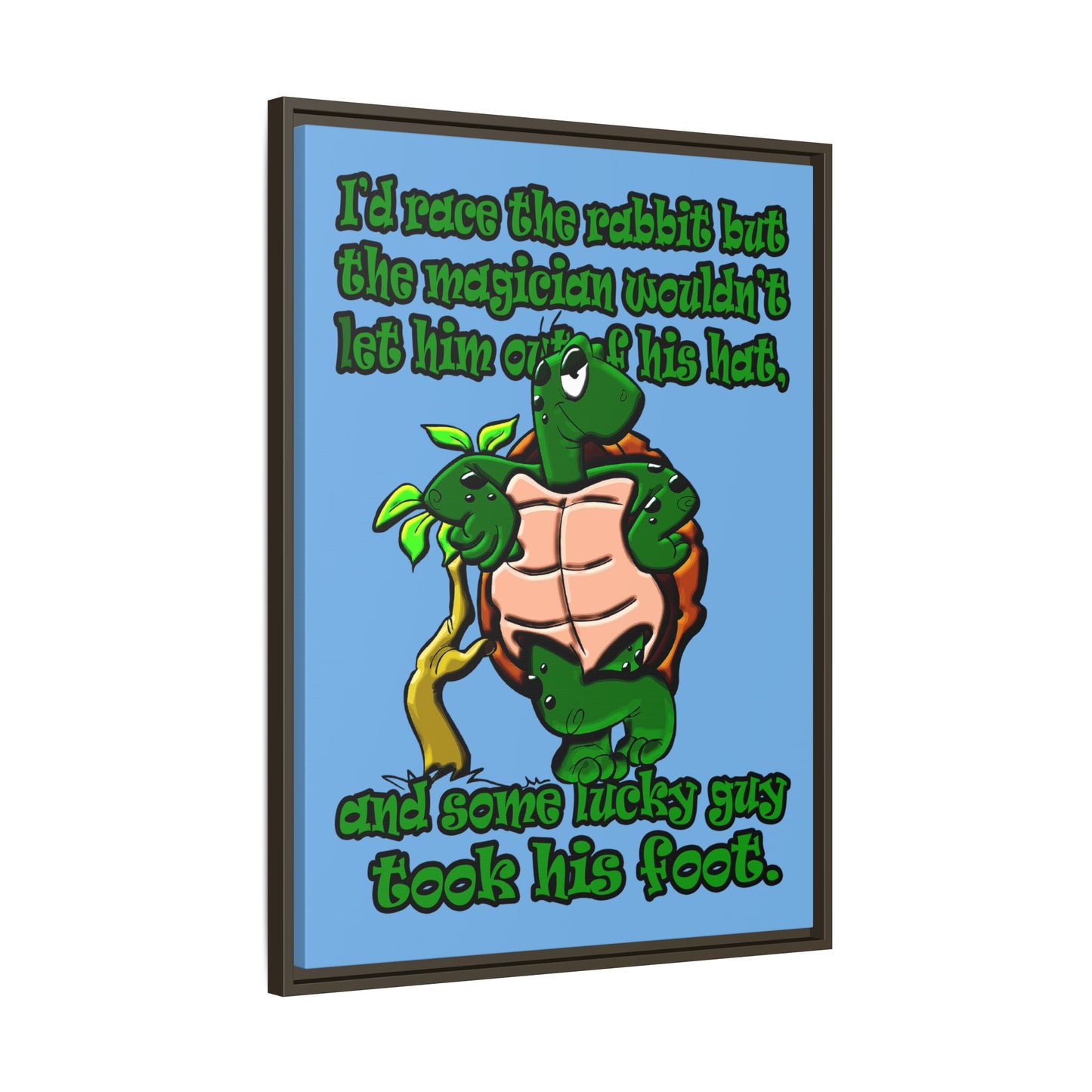 turtle race - framed canvas art (light blue)