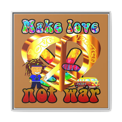 love peace - framed canvas art (light brown)
