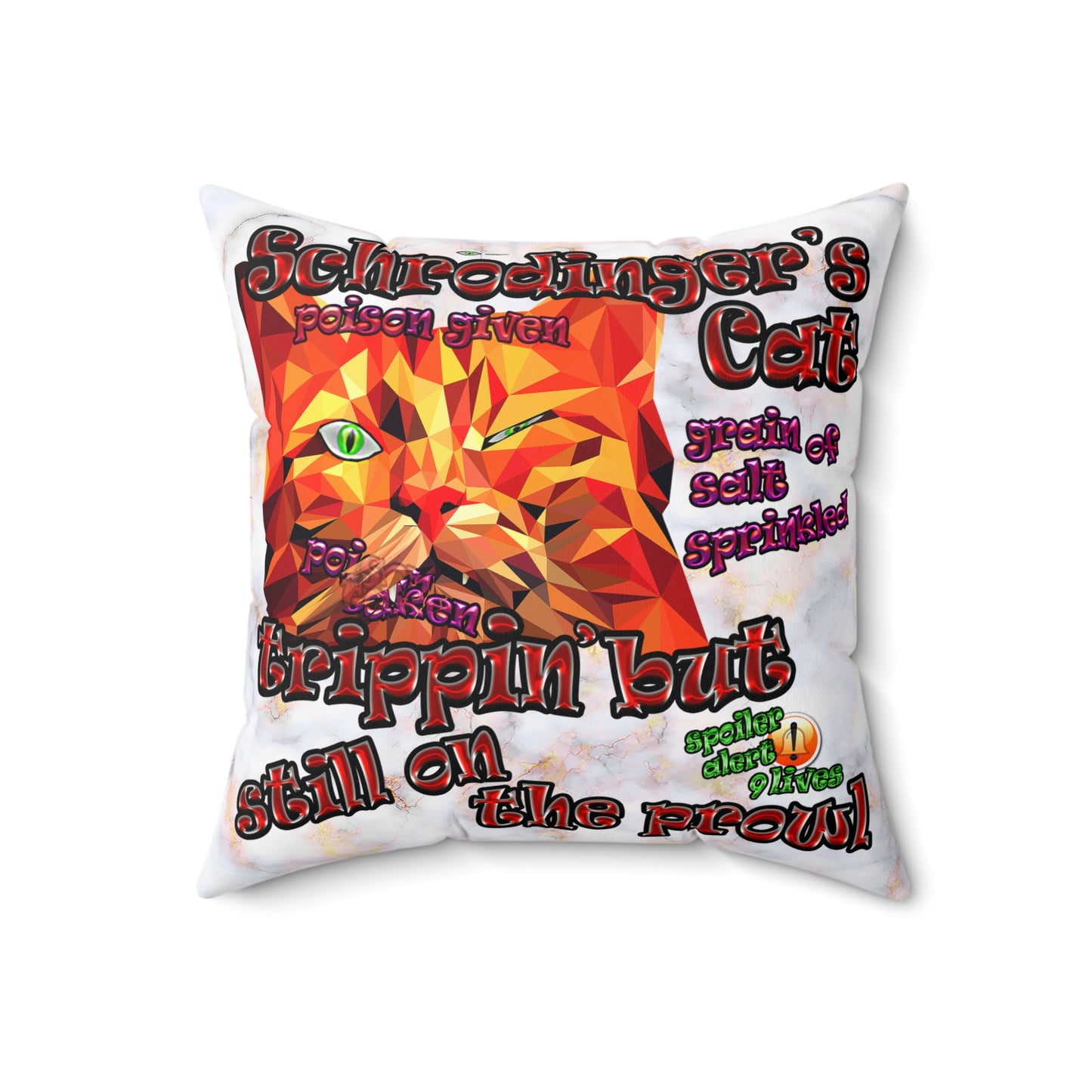 schrodinger's cat - Spun Polyester Square Pillow - (white marble)