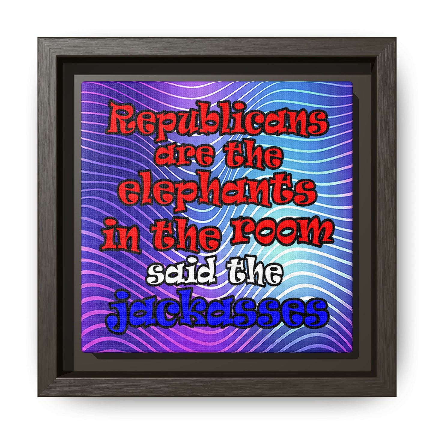 donkeys and elephants - framed canvas art (purple wave)