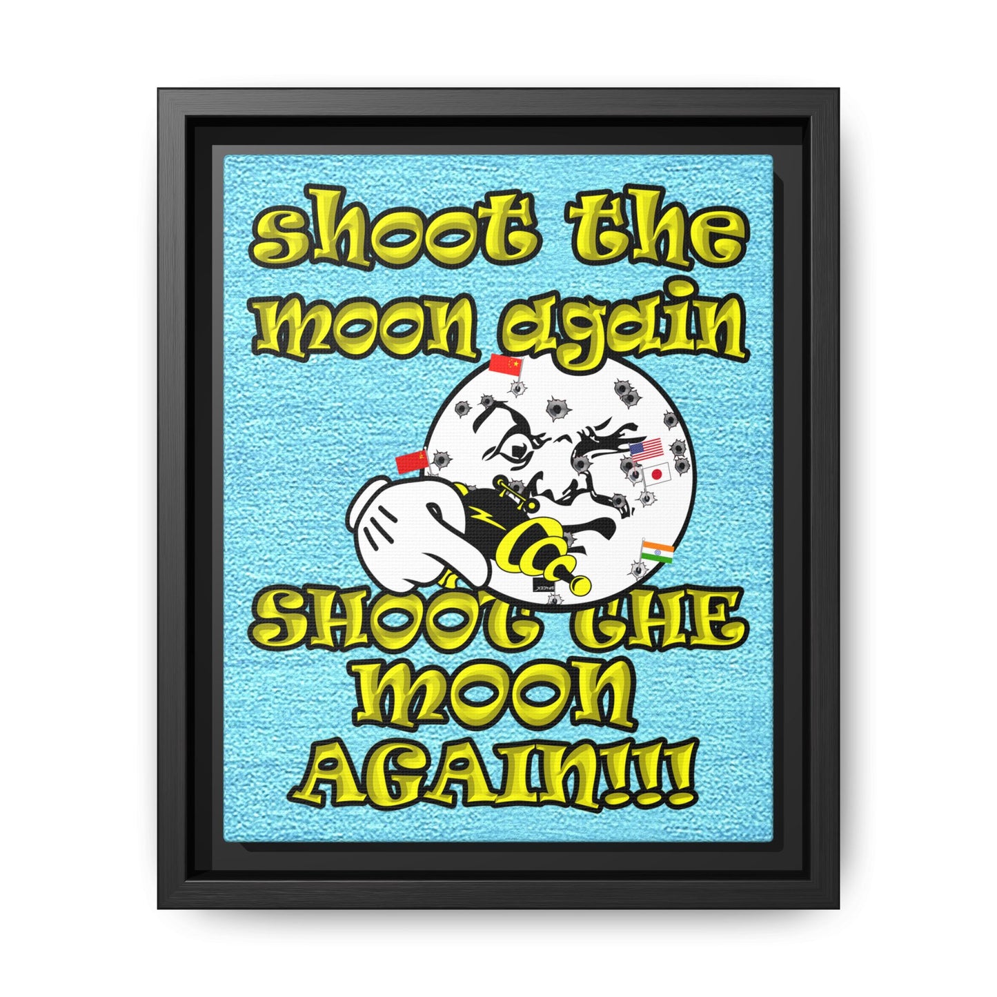 shoot the moon again - framed canvas art (faded blue)