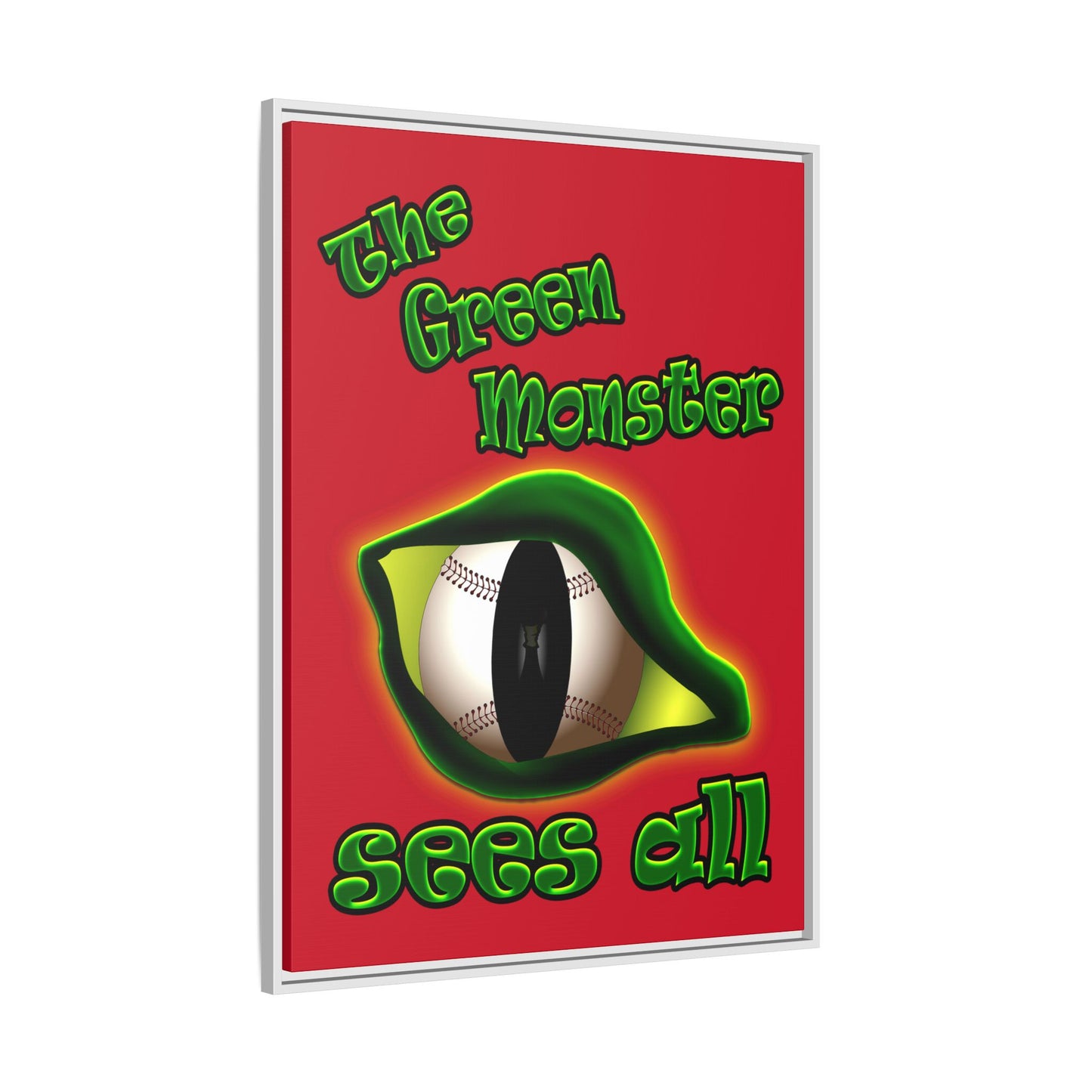 green monster - framed canvas art (dark red)