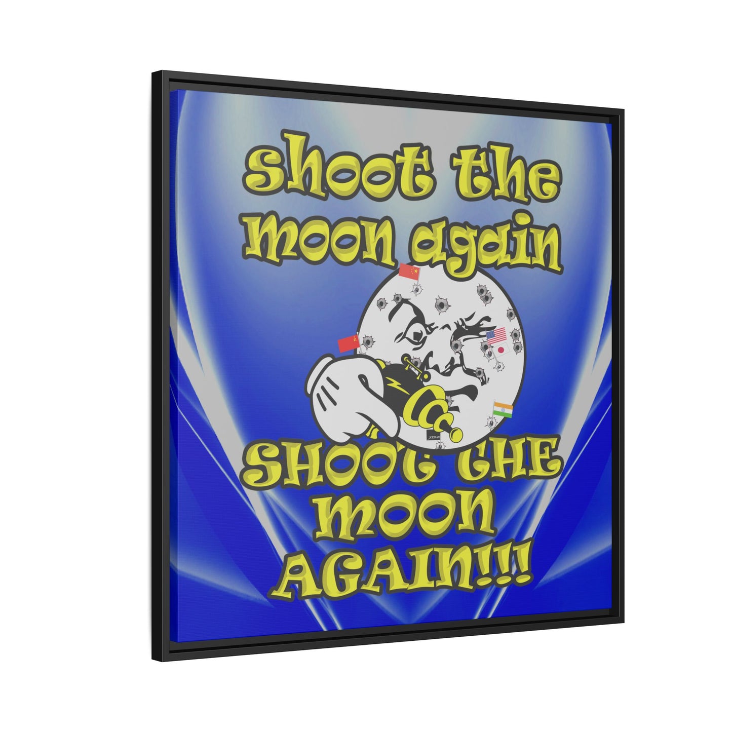 shoot the moon again - framed canvas art (blue-white wave)